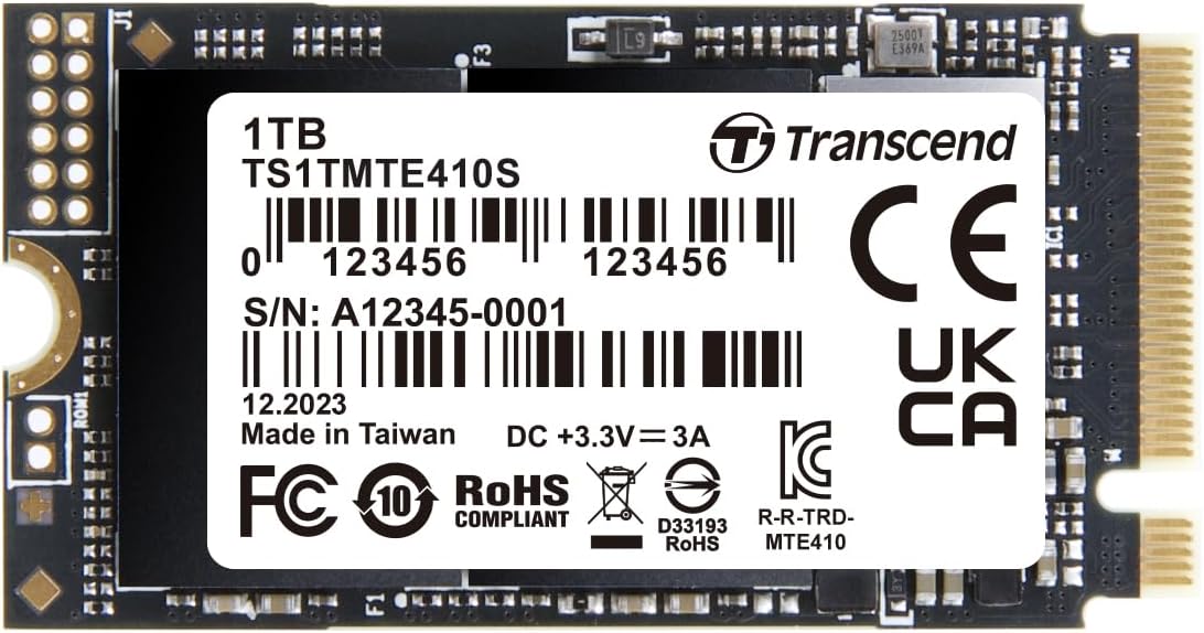 Transcend 1TB M.2 2242 SSD, Up to 5000MB/s, PCIe Gen4x4 NVMe 3D TLC, for Ultra-Thin Laptops, Lenovo ThinkPad, Yoga Gen 6, ASUS ExpertBook, ZenBook, Mini PC, DRAM-Less Design for Low Power Consumption