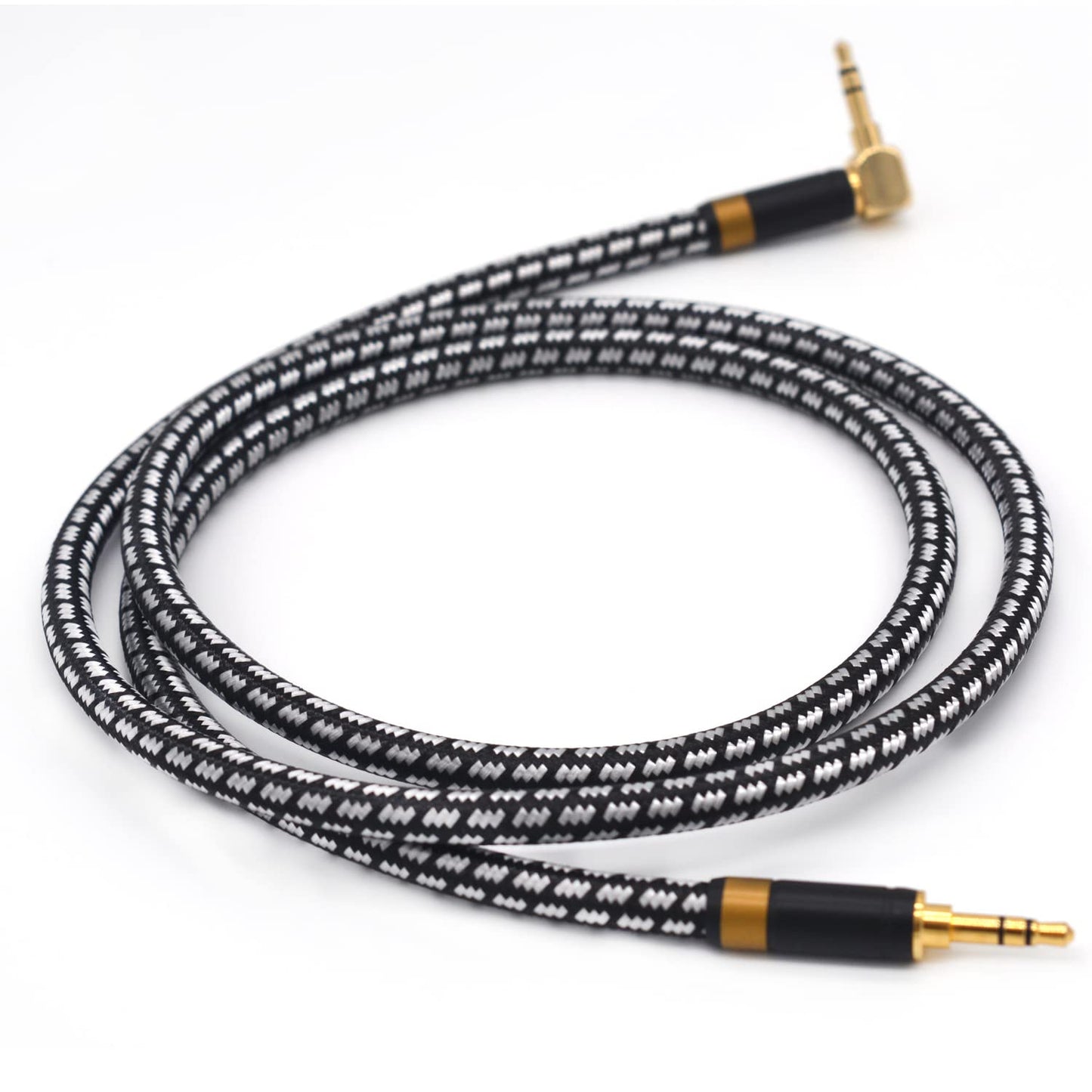 Aux Cord, Audiophile 3.5mm Stereo Audio Cable [1m (3.2Feet), Silvered-Plated Copper core, Right Angle] Unbreakable and Great for Laptop, Tablets, Headphones, Cars and More.