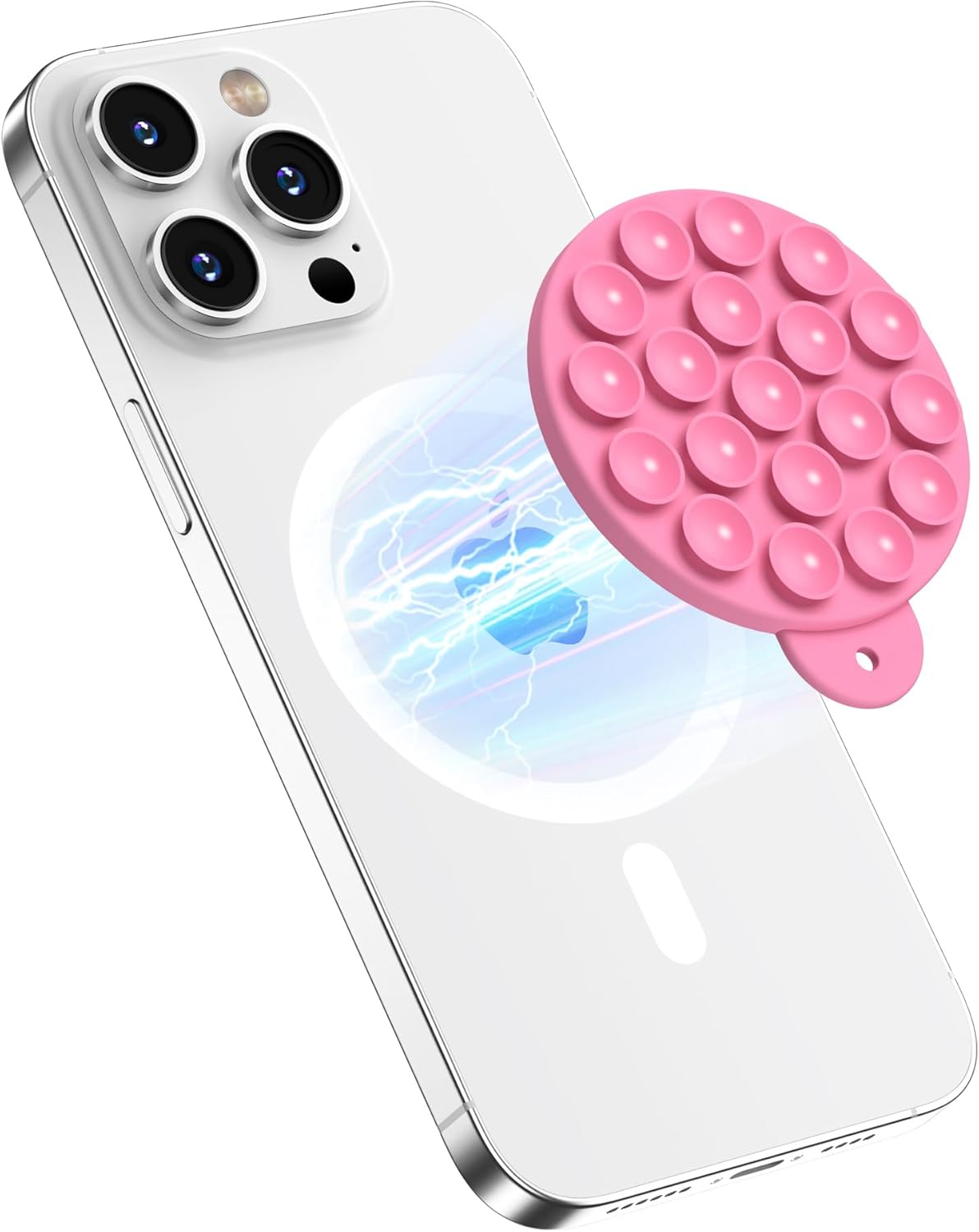 Magnetic Suction Cup Phone Mount for MagSafe Case, Silicone Hands-Free Phone Grip Holder for iPhone and Android, Mirror Shower Phone Stand for Makeup FaceTime Gym Kitchen Bathroom, Tender Pink