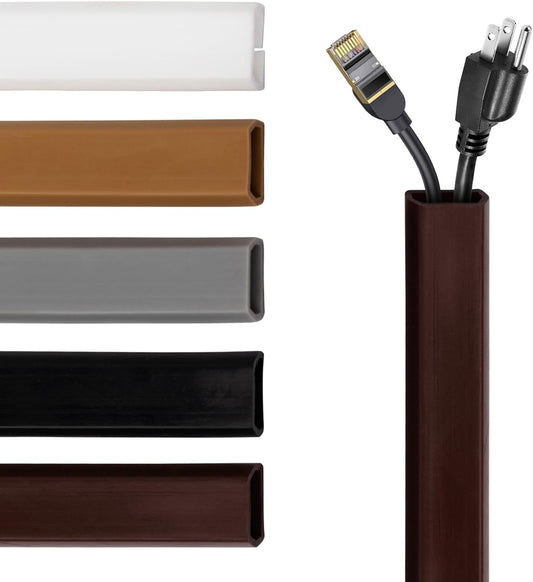 Rubber Bond TV Cord Hider Cable Protector - Strong Self Adhesive Wall Cord Cover Cable Hider - Low Profile Cable Management Wall Cord Concealer Cable Raceway (Dark Brown, 10 Feet)