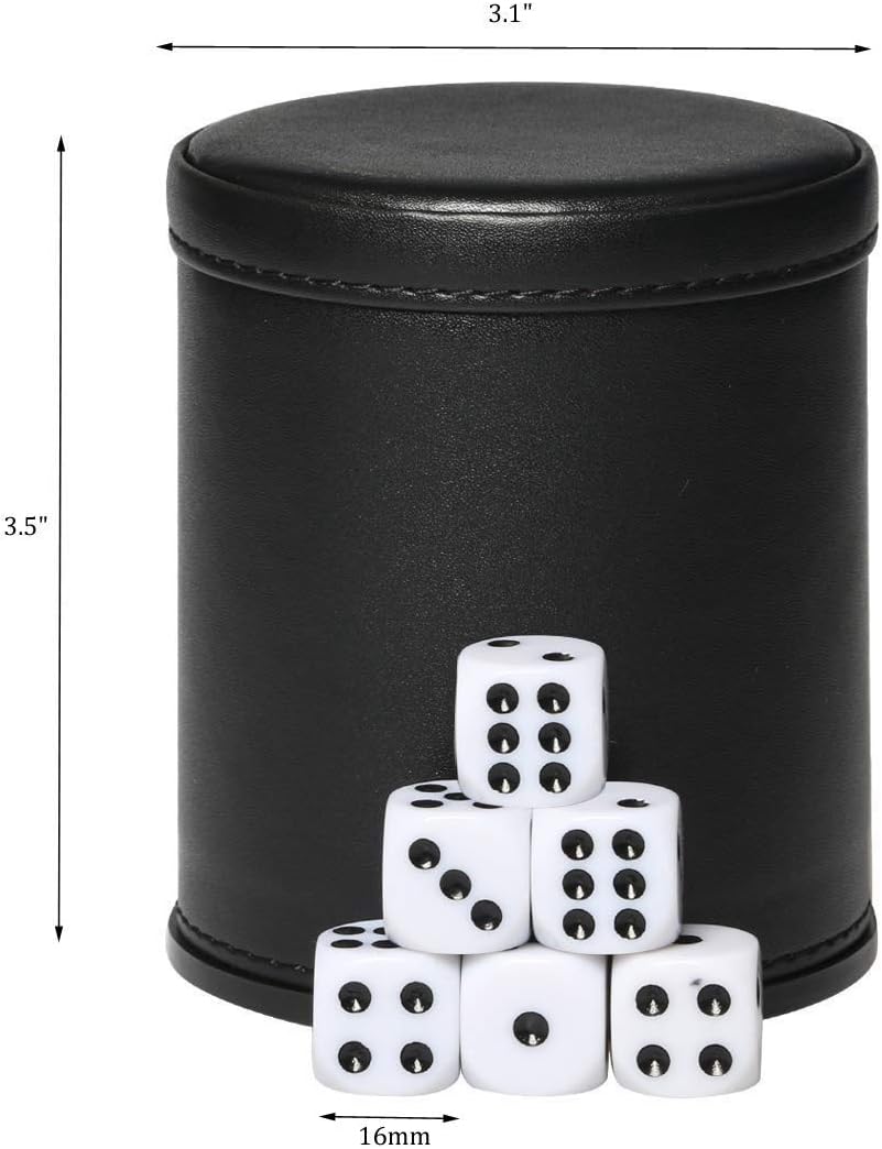 PU Leather Dice Cup Set, Felt Linning Dice Shaker for Yahtzee/Farkle/Bar Party Dice Games, Includes 16mm Dot Dices