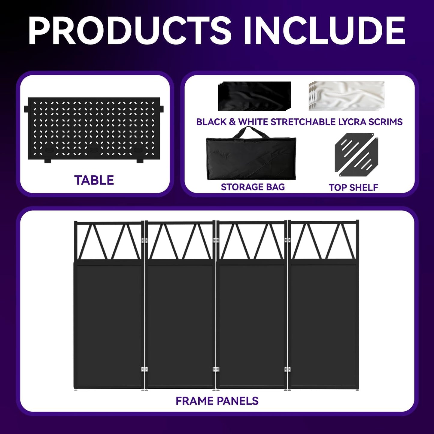 Portable DJ Booth Table,Foldable DJ Table Stand Portable with White & Black Scrim,Adjustable DJ Facade Table Station Triangle Plate Metal Frame DJ Table with Cable Hole for Private Events, Clubs, Bars