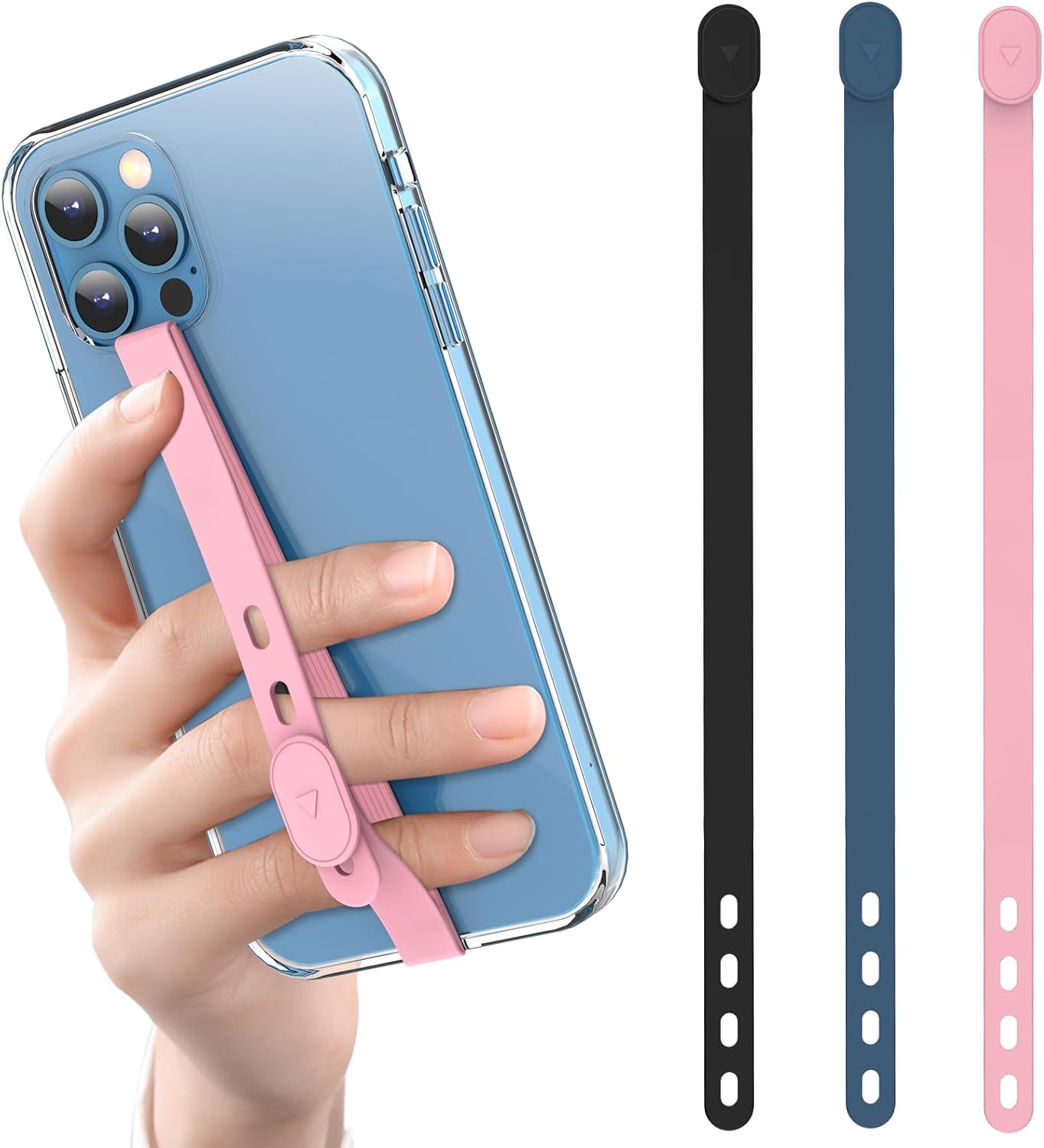 3 PCS Phone Loop Strap Clip Finger Grip Holder Stretchable Flexible Elastic Silicone Hand Band Ultra Slim Adjustable Wireless Charging Universal for Most Phones Cases Black Pink Blue