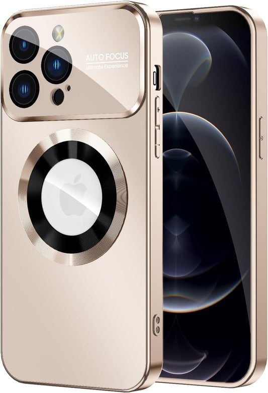 Magnetic for iPhone 12 Pro Max Case, Compatible with MagSafe, Built-in Camera Lens Protector, Logo View, Military Grade Drop Proof Phone Case Cover, Desert Titanium