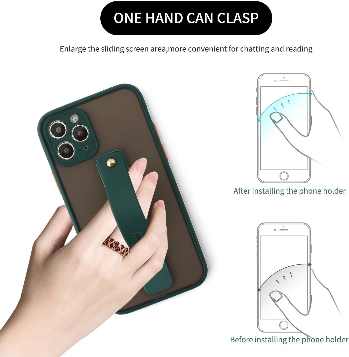 Removable and Reusable Cell Phone Grip Strap, Yetaida Telescopic Finger Kickstand Bracket Universal Silicone Phone Holder Stand and Portable Finger Loop for Most Smartphones Case (Matcha Green)