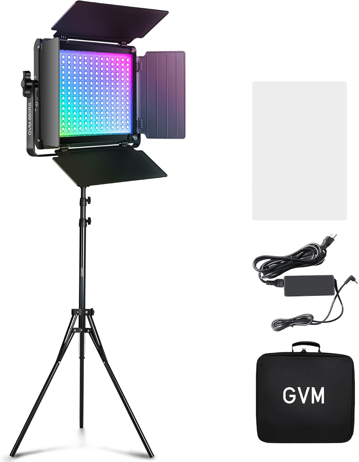 GVM Upgraded 60W RGB LED Video Light with Stand Kit, 880 Photography Lighting with Bluetooth Control, Studio Light with 18 Lighting Scenes, led Panel Lights for Video Recording, 8700lux/0.5m