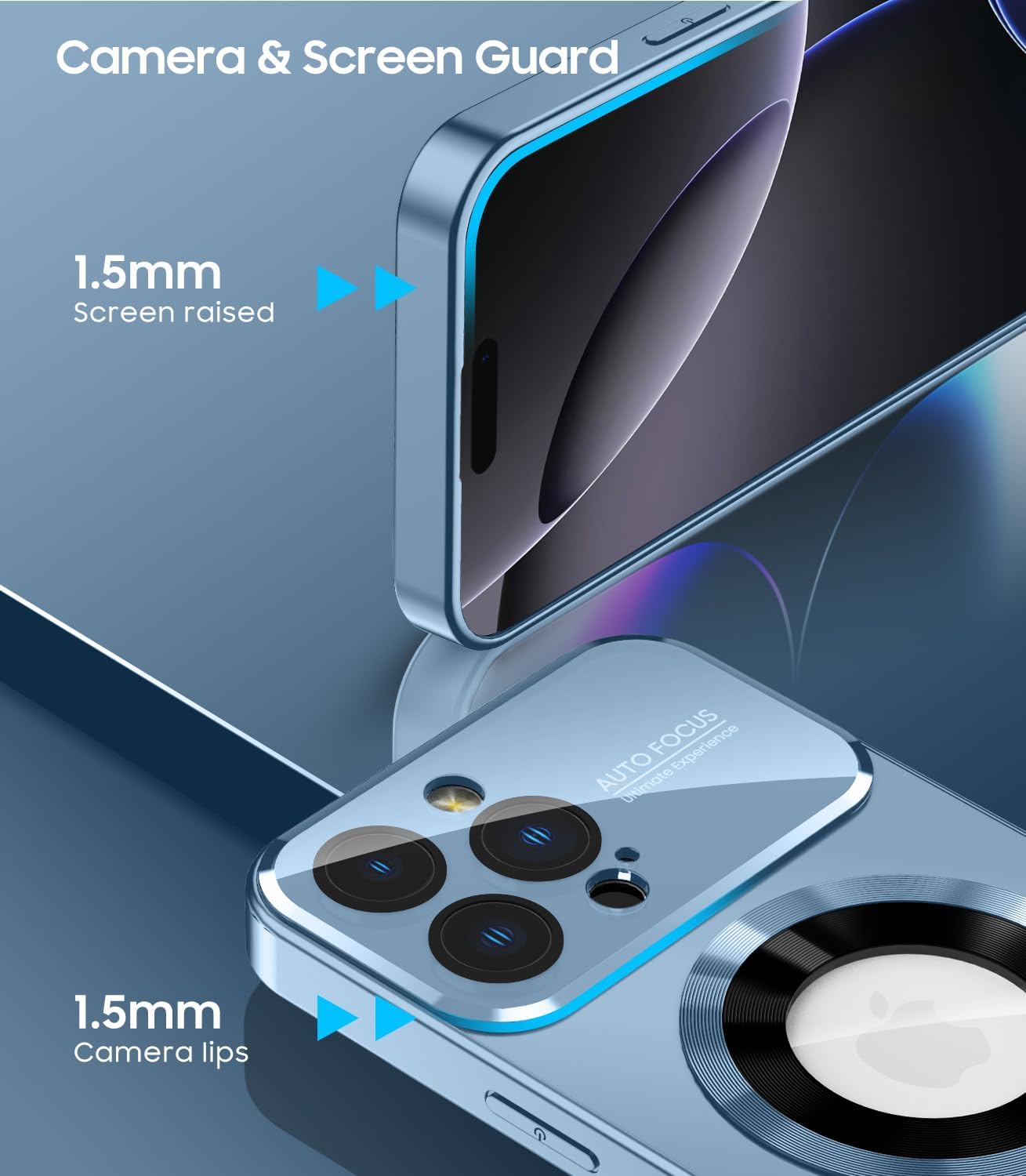 Magnetic for iPhone 16 Pro Max Case, Compatible with MagSafe, Built-in Camera Lens Protector, Logo View, Military Grade Drop Protection Phone Cover, Sierra Blue