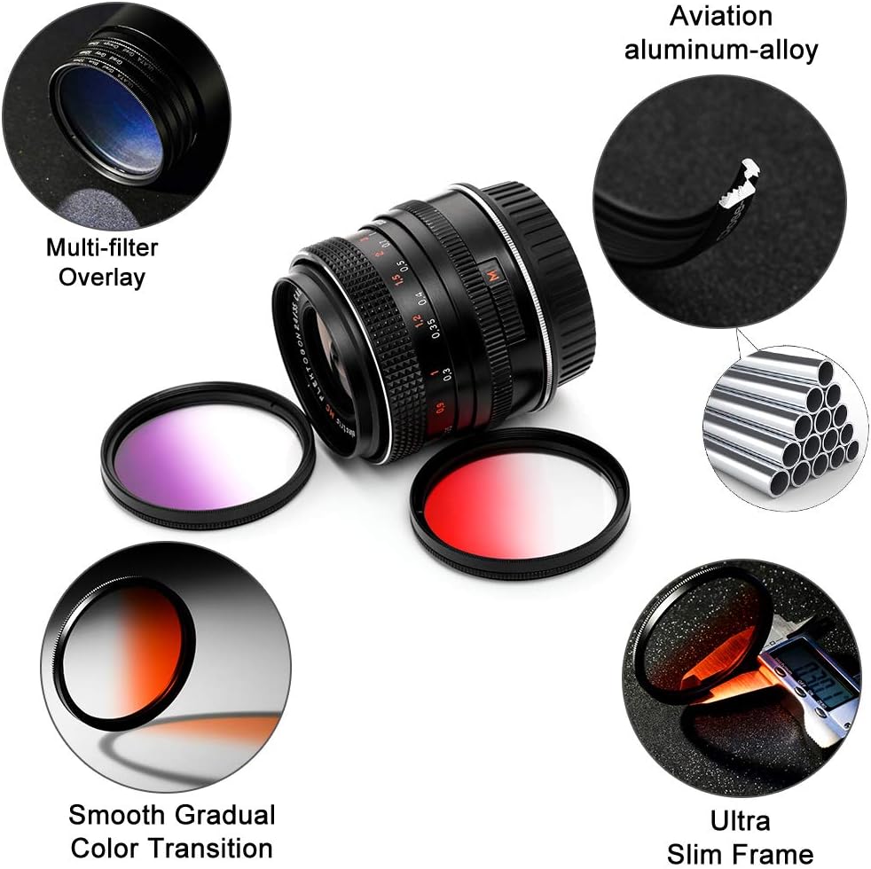 55mm Graduated Color Filters Kit 9 Pieces Gradual Colour Lens Filter Kit Set Accessory for Canon Nikon Sony Pentax Olympus Fuji DSLR Camera + Lens Filter Pouch +Lens Cleaning Cloth