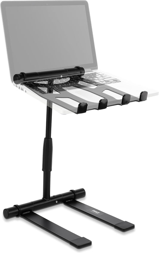 Pyle Portable Folding Laptop Stand - Standing Table with Adjustable Angle, Foldable Height and Four Prong Anti-Slip Tray for iPad, Tablet, DJ Mixer, Workstation, Gaming and Home Use - PLPTS55
