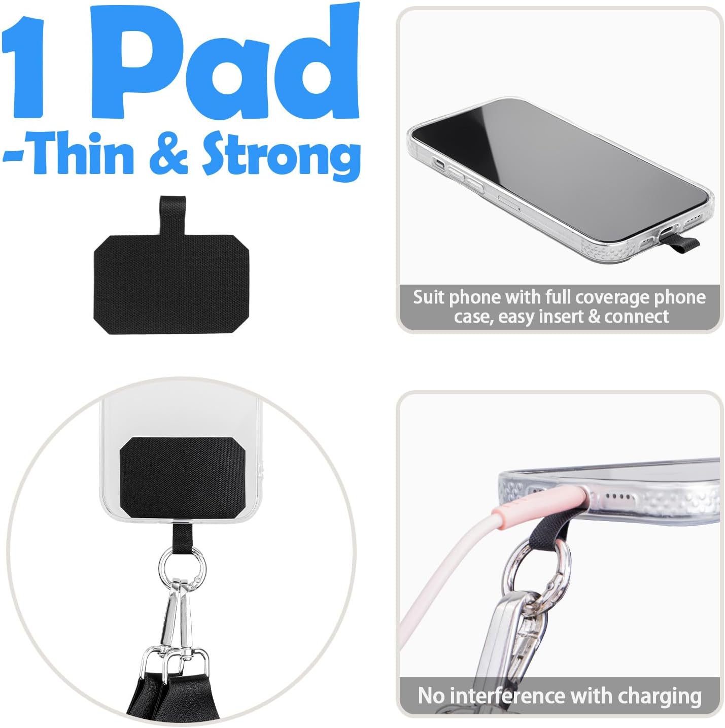 kullder Clip and Go Phone Strap Crossbody with Zipper Wallet, 2 Pcs-Crossbody Lanyard & Wrist Strap-1 Pad, 2 Wallets, Save Girls Phone Strap with Pouch, Universal Lanyard Cellphone Holder (Black)