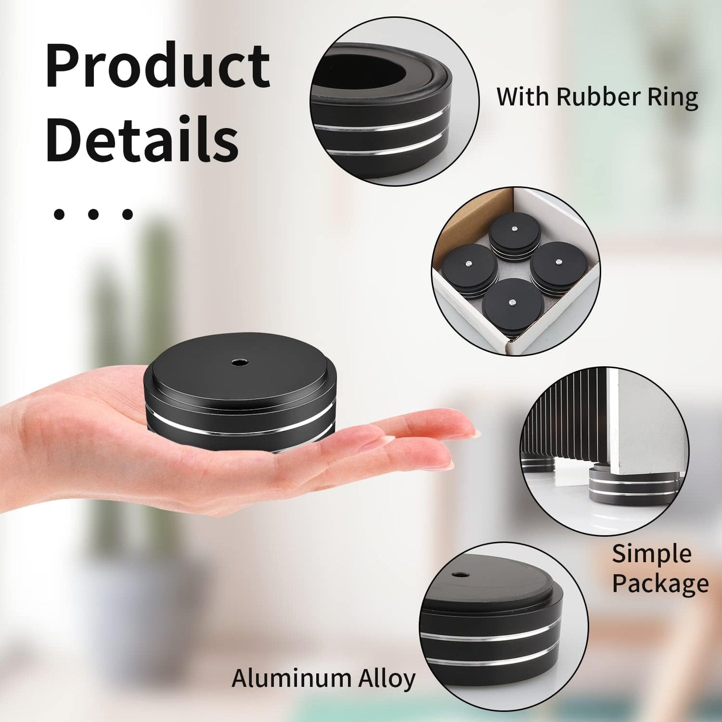 Viborg HiFi Speaker Spikes Isolation Feet Pads 58x22MM, 4X Audio Shock Absorber Aluminum Subwoofer Isolator with Rubber Ring and Mounting Screws(M4*0.7) for AMP Turntable DAC Recorder