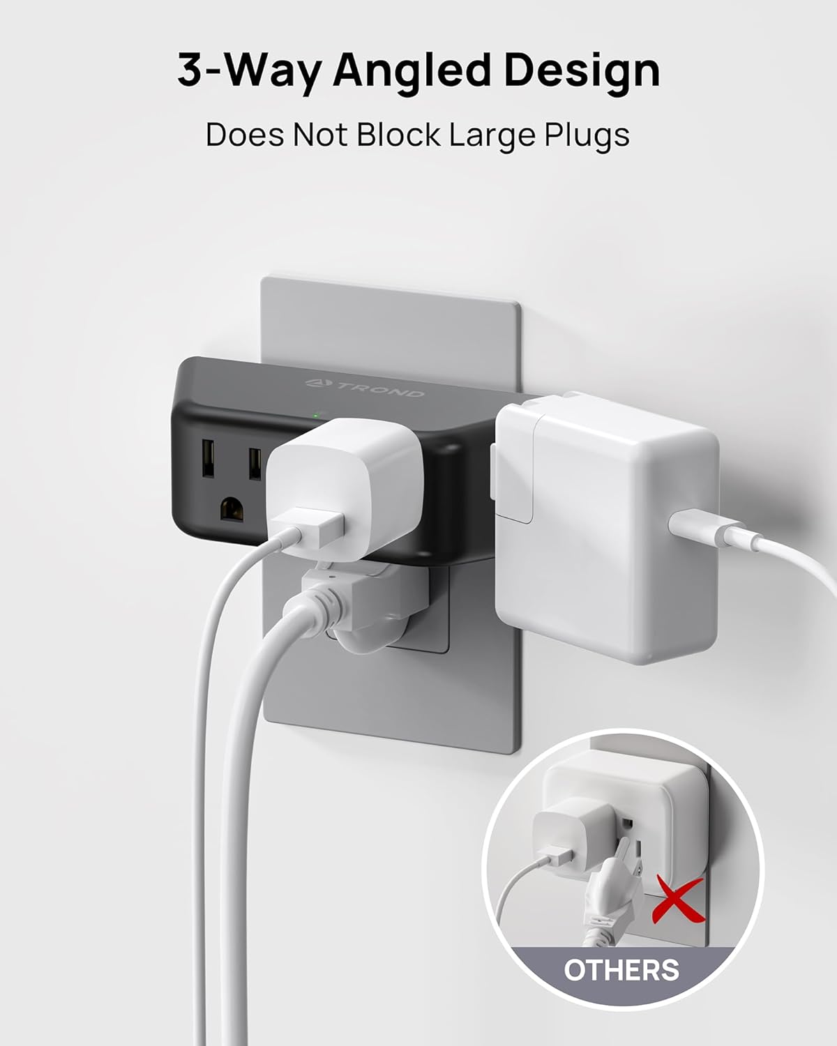TROND Outlet Extender Surge Protector 2 Pack - Multi Plug Wall Outlet with 4 Grounded Sockets, Angled Wall Plug Splitter, 900J, Multiple Adapter for Home Office Travel Dorm Room, Black