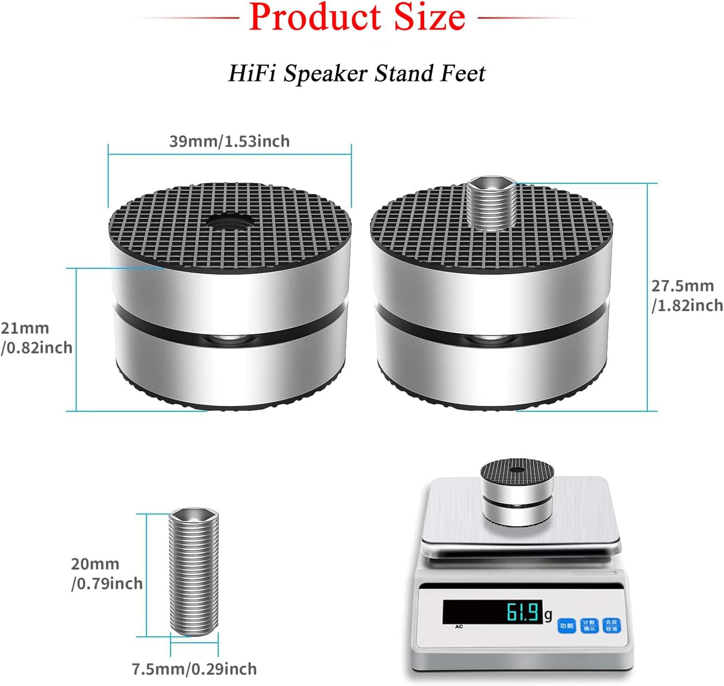 Audiocrast 4X HiFi Speaker Spike Pad Isolation Feet Stand Feet 40X23MM Shock Absorber with Stainless Steel Ball for Audio Speaker Subwoofer CD DVD Amplifier Turntable DAC