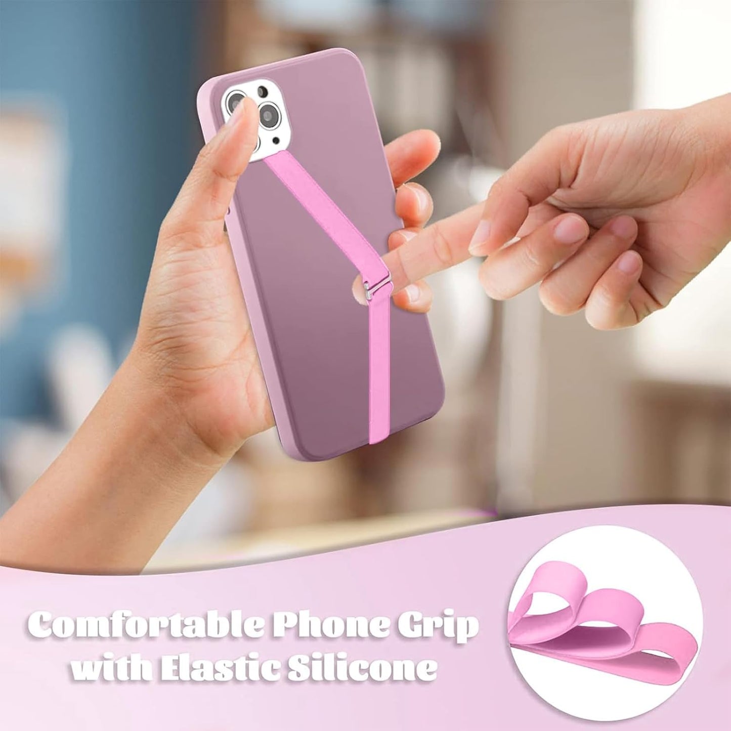 TEAMOLA 3pcs Silicone Phone Grip Holder Strap for iPhone 15/15 Pro/16/16 Pro & Samsung Galaxy S24/S23 - Anti-Slip Finger Loop for Case, Universal Phone Loops for Back of Cell Phones(230, 3 Pink)