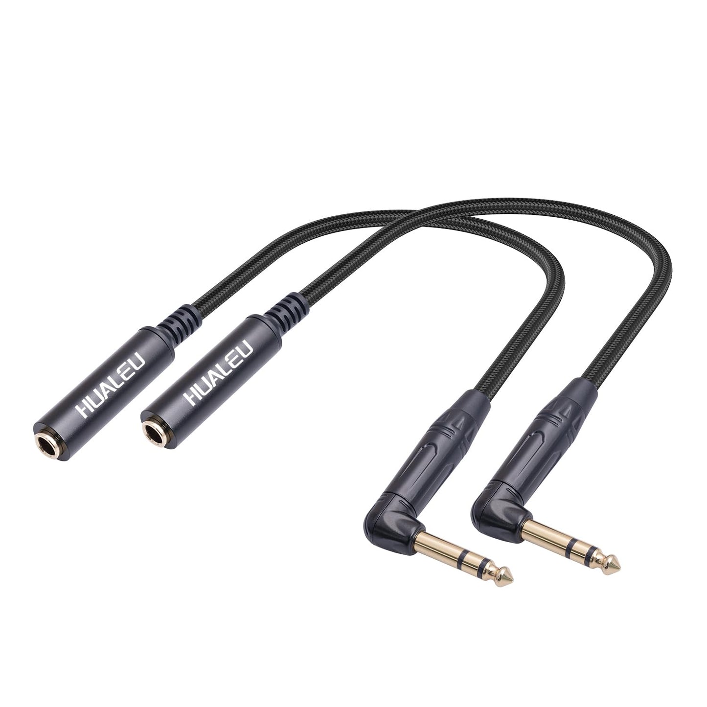 HUAELU 2Pack 1FT Right Angle Audio Cable, Male to Female, 6.35mm TRS Stereo to 1/4 Female Stereo Headphone Guitar Extension Cable Cord for Amplifiers