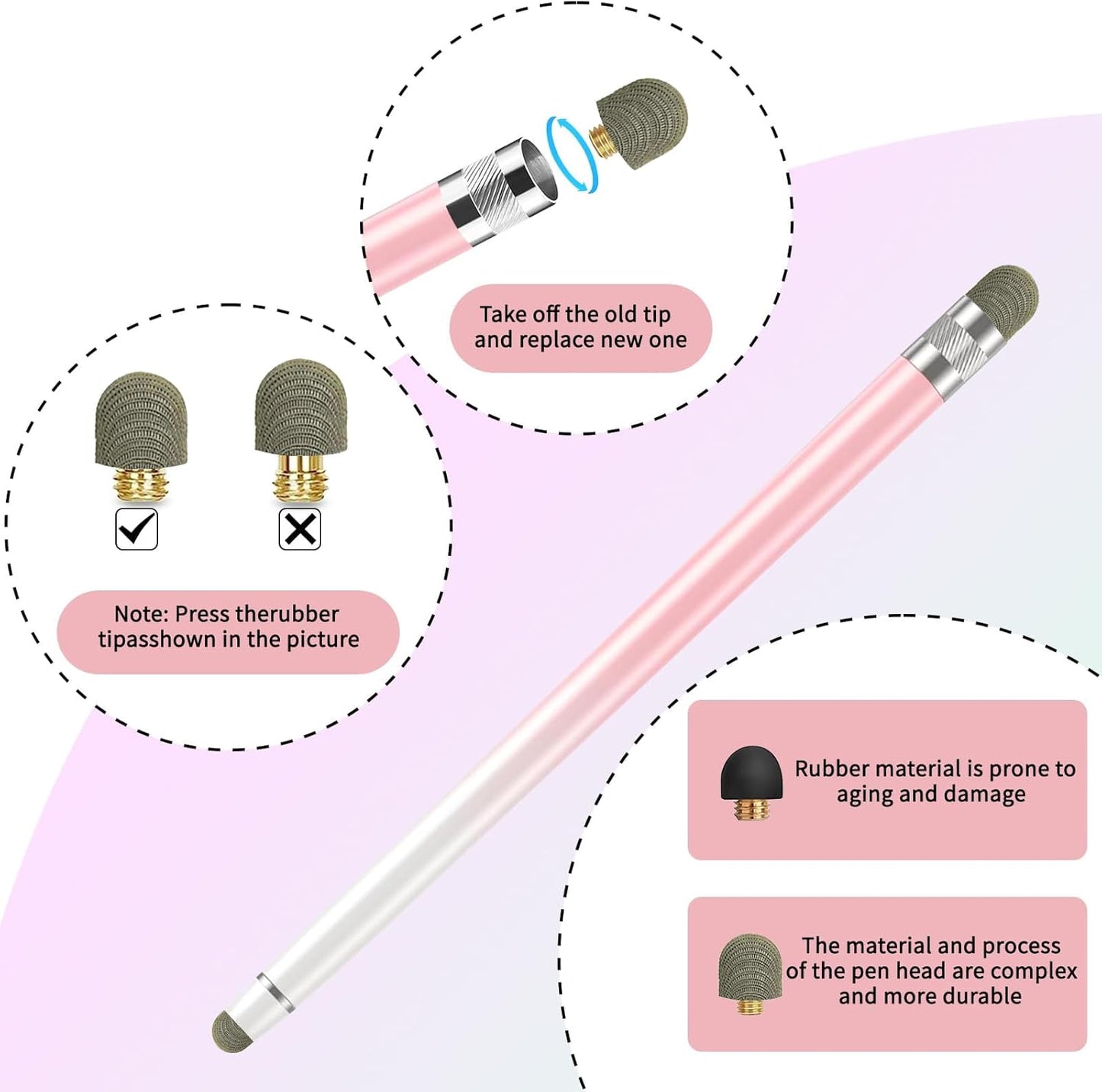 Replacement Fiber Mesh Tips for Stylus Pens - 10 Pieces Stylus Tips, Stylus Pen Tips, Fine Tip Stylus Replacement Tips, Touch Screen Tips