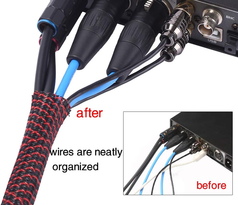 Alex Tech 25ft - 3/8 inch Cord Protector Wire Loom Tubing Cable Sleeve Split Sleeving For USB Cable Power Cord Audio Video Cable – Protect Cat From Chewing Cords - Blackred