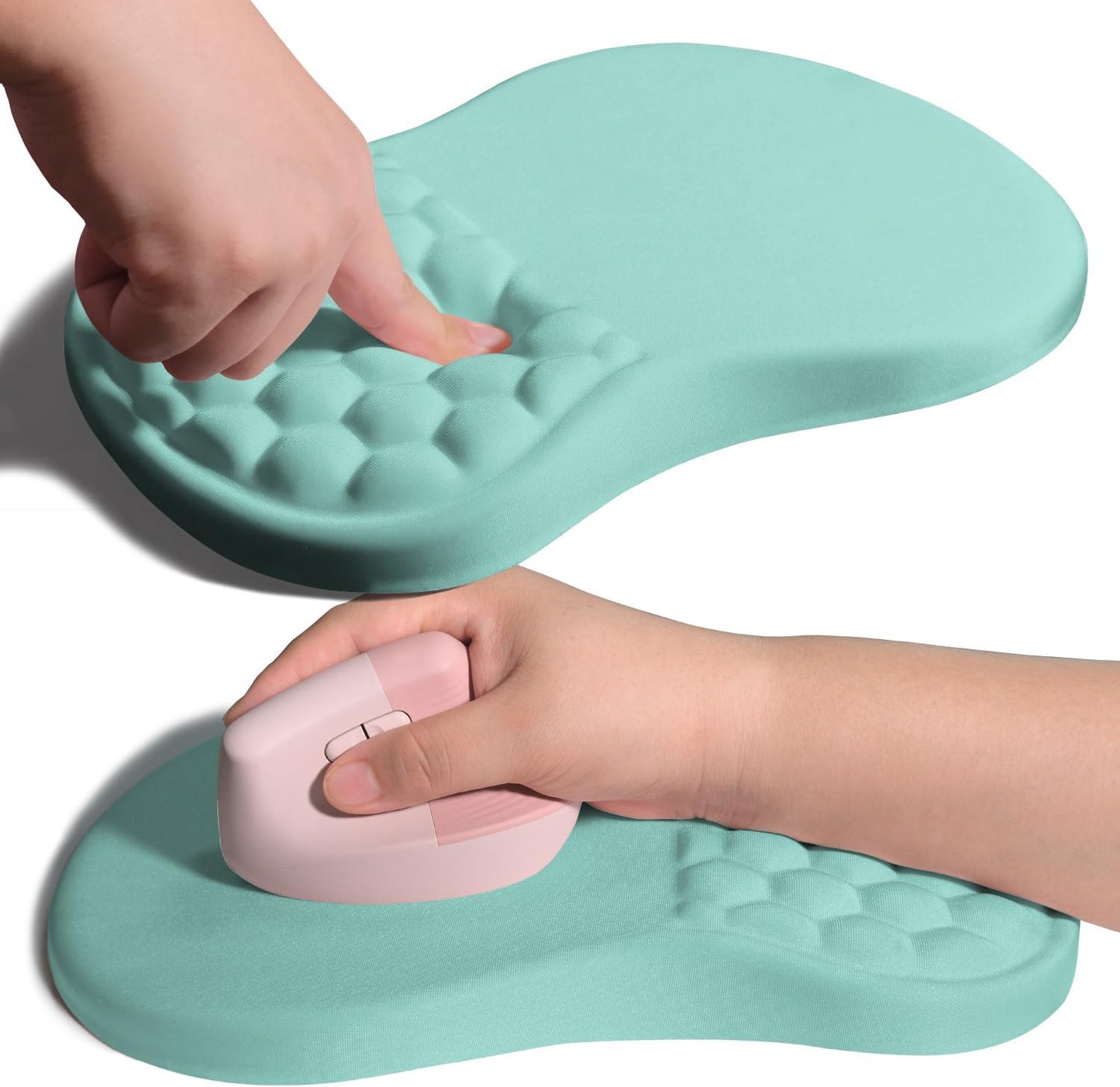 Ergonomic Joint Wrist Support Mouse Pad with Memory Foam Cushion Massage Bump, Carpal Tunnel Pain Relief Mousepad Slope Design for Wrist Rest, 11.8x7.9 in, LightBlue