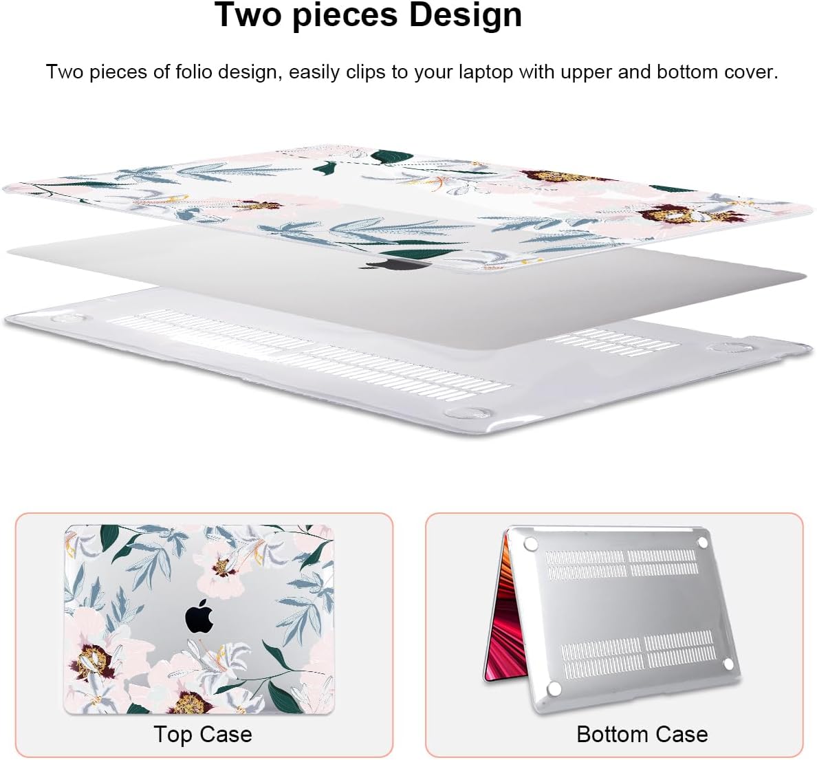 Compatible with MacBook Air 13 inch Case 2021 2020 2019 2018 M1 A2337 A2179 A1932 with Retina Display & Touch ID, Pattern Plastic Hard Shell Case Keyboard Skin Cover, Pink Peonies & Lilies