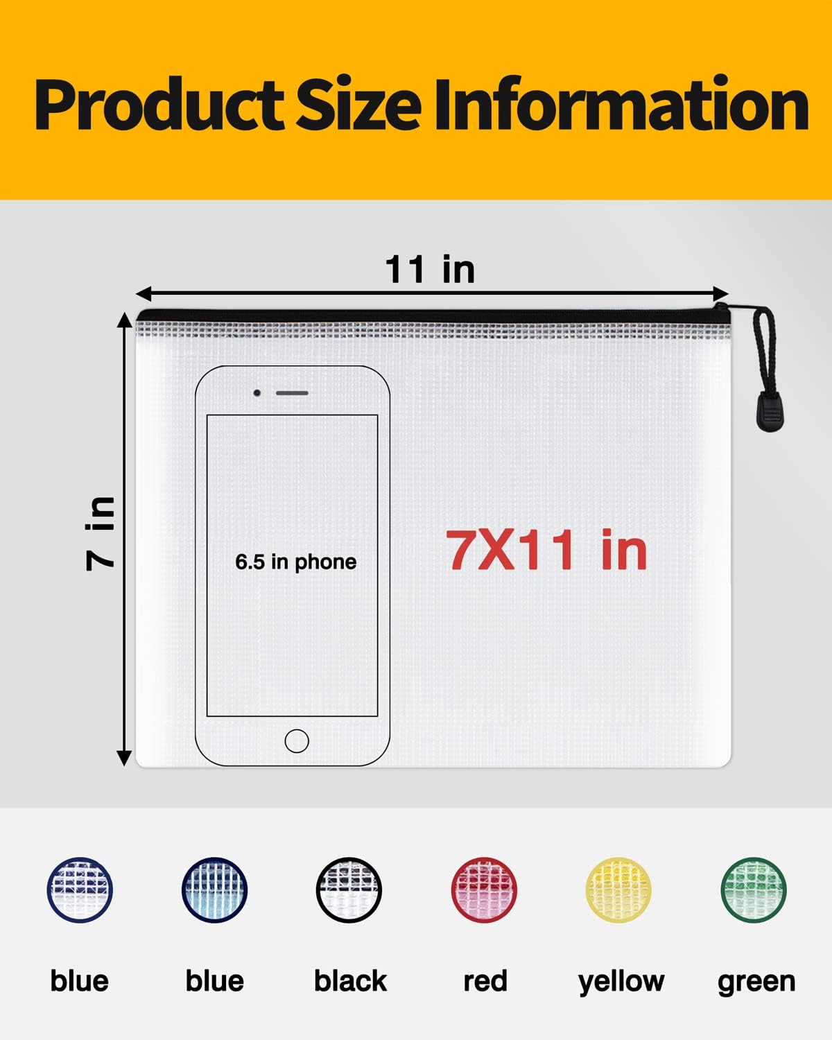 SUNEE Plastic Mesh Zipper Pouch 7x11 in (Black, 12 Packs), Small Water-Resistant Zip Bag for School Office Supplies, Pencil Organizing Storage