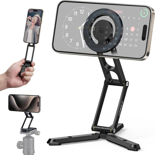 Magnetic Pocket Phone Tripod Foldable Compatible with Magsafe for iPhone 15/14/13/12 Plus Pro Max Series, Mini Cell Phone Tripod Mount Handle Smartphone Desk Stand Travel All in One