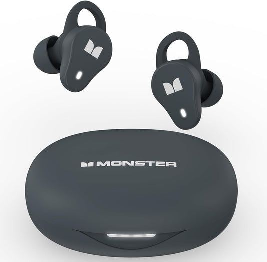 Monster N-Lite 210 Wireless Earbuds, Bluetooth 5.4 in-Ear Stereo Headphones, Built-in Mic for Crystal Clear Call, 32H Playtime, Type-C Charging, Waterproof in-Ear Ear Buds Earphones for Sports, Grey