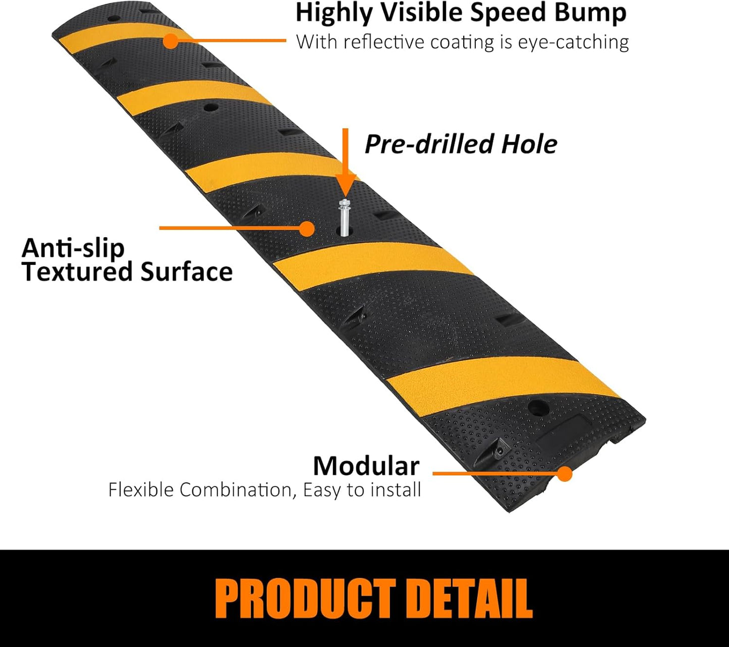 Heavy Duty Speed Bumps for Driveway, 2 Pack 6Ft Rubber Speed Bumps, 2 Channel Modular Traffic Speed Bump Hump Cable Protector Ramps for Asphalt Concrete Gravel Driveway Road with 6 Bolt Spikes
