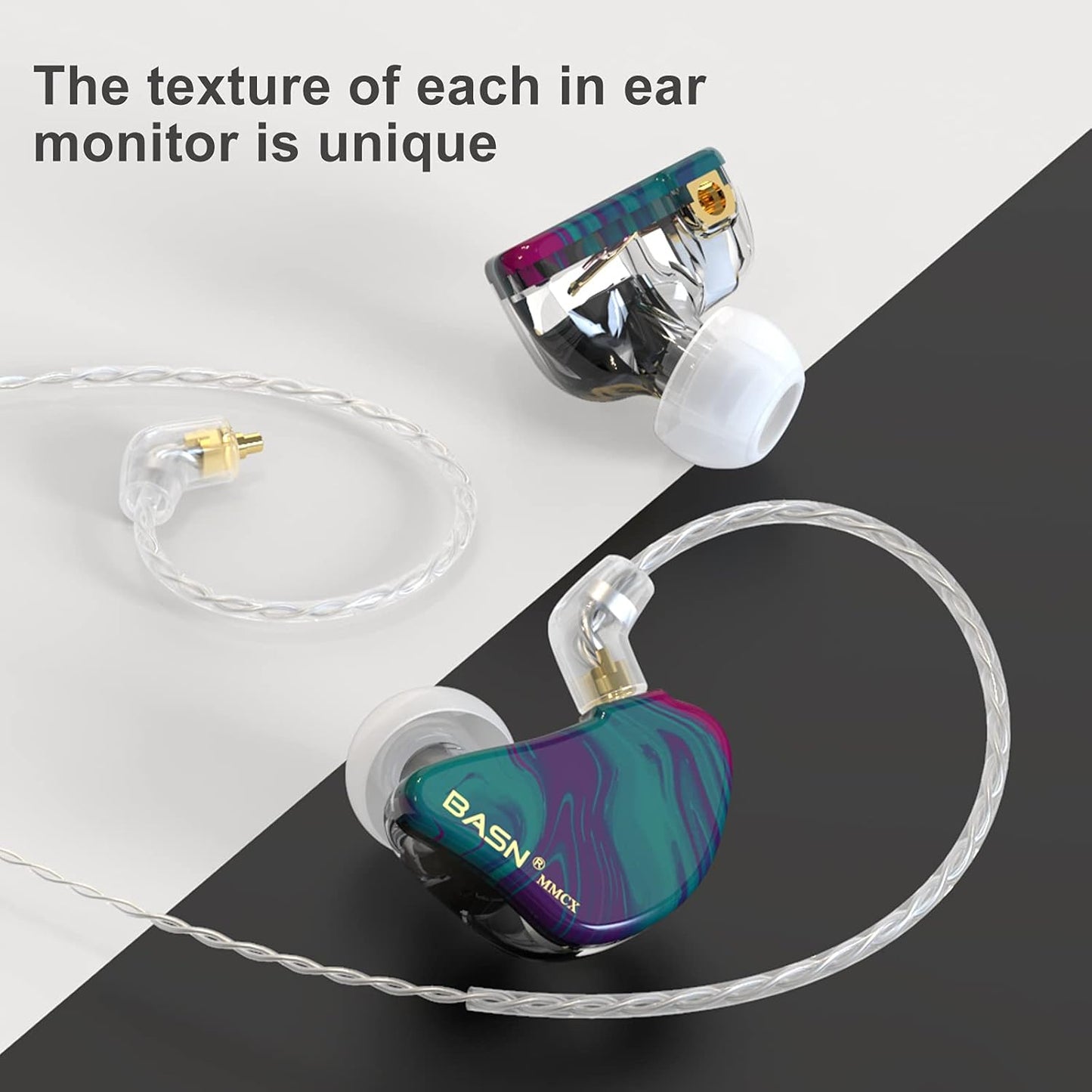 BASN MMCX Triple Driver in-Ear Monitors with Rich Bass, HiFi Stereo IEM Earphones with Upgraded Detachable Cables for Audiophiles Musicians (Purple Aurora)