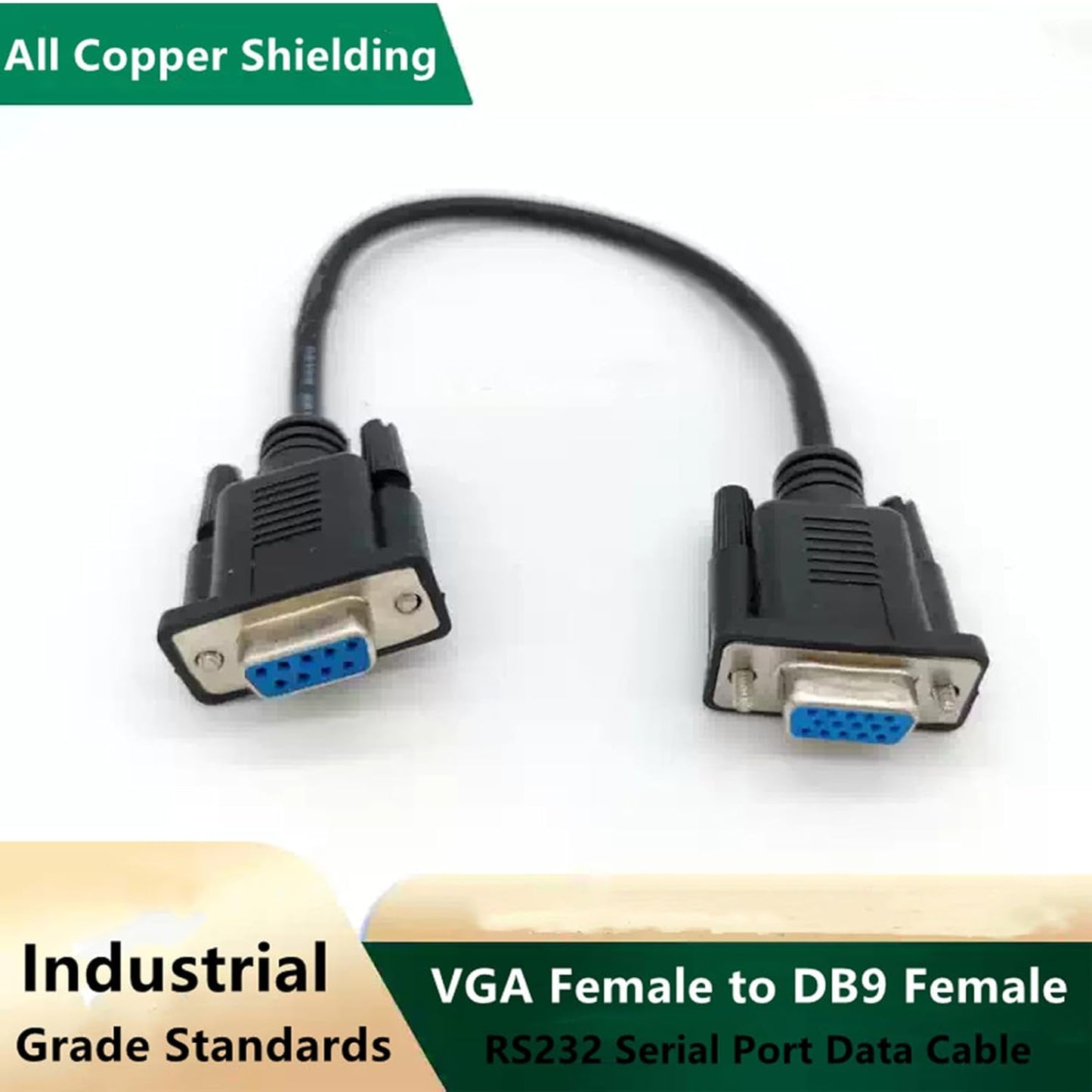 DB9 Female to VGA Female 15Pin Three-Row Signal Transmission Cable, VGA to DB9 Serial RS232 Data Cable for Mutual Transmission of Signals Between 9Pin Video Devices and Computers (5 Meter)
