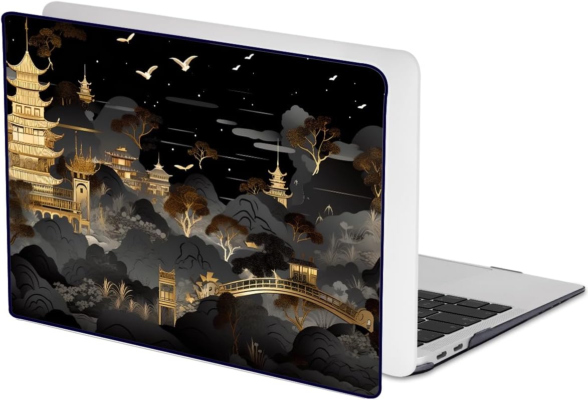 for MacBook Air 13 inch Case 2021 2020 2019 2018 Release A2337 M1 A2179 A1932 Retina Display Touch ID, Crystal Black Pattern Plastic Hard Shell Case for Mac Air 13 M1, Tide Illustration 1