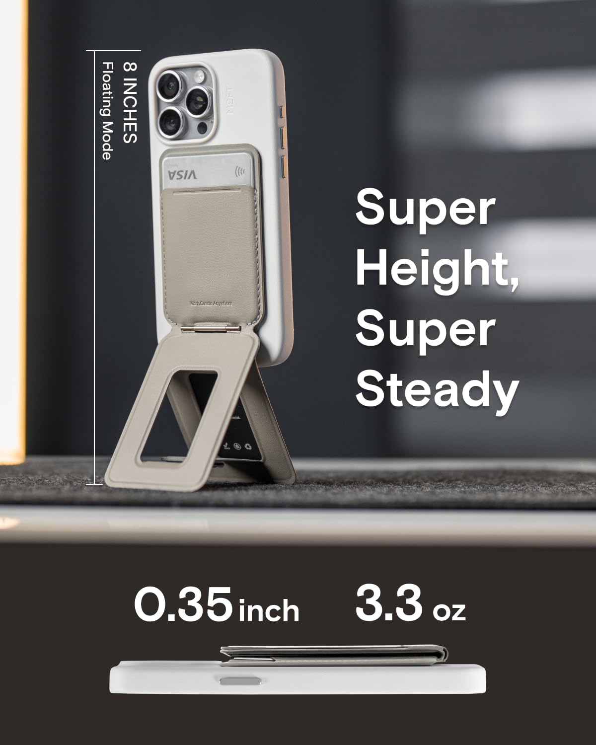 MOFT Phone Tripod Wallet, 3 in 1 Phone Stand, NFC-Supported Magnetic Phone Wallet, MOVAS Vegan Leather Adjustable Card Holder, Navy Blue