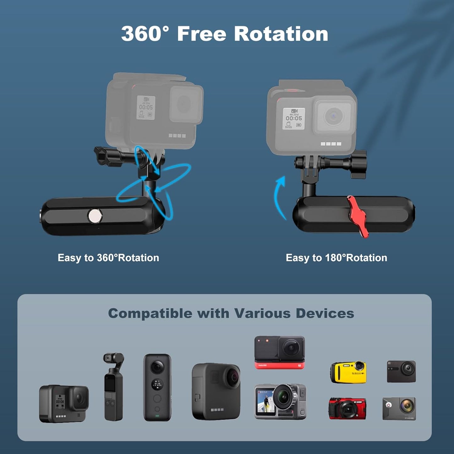 Clamp Mount for Action Camera, Super Camera Clamp Mount with Double Ball Head Magic Arm Fit for DJl,Go pr0, lnsta36o X5 X4 X3，Motorcycle Rearview Mirror Mounts & Aluminum Alloy - 360°Rotating, 78004