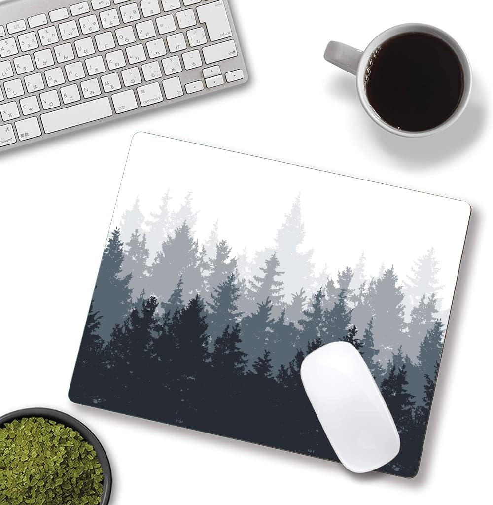 Forest Mouse Pad - Square Waterproof Non-Slip Rubber Base for Office Laptop, 9.5"x7.9"x0.12" Inch (Watercolor Forest)