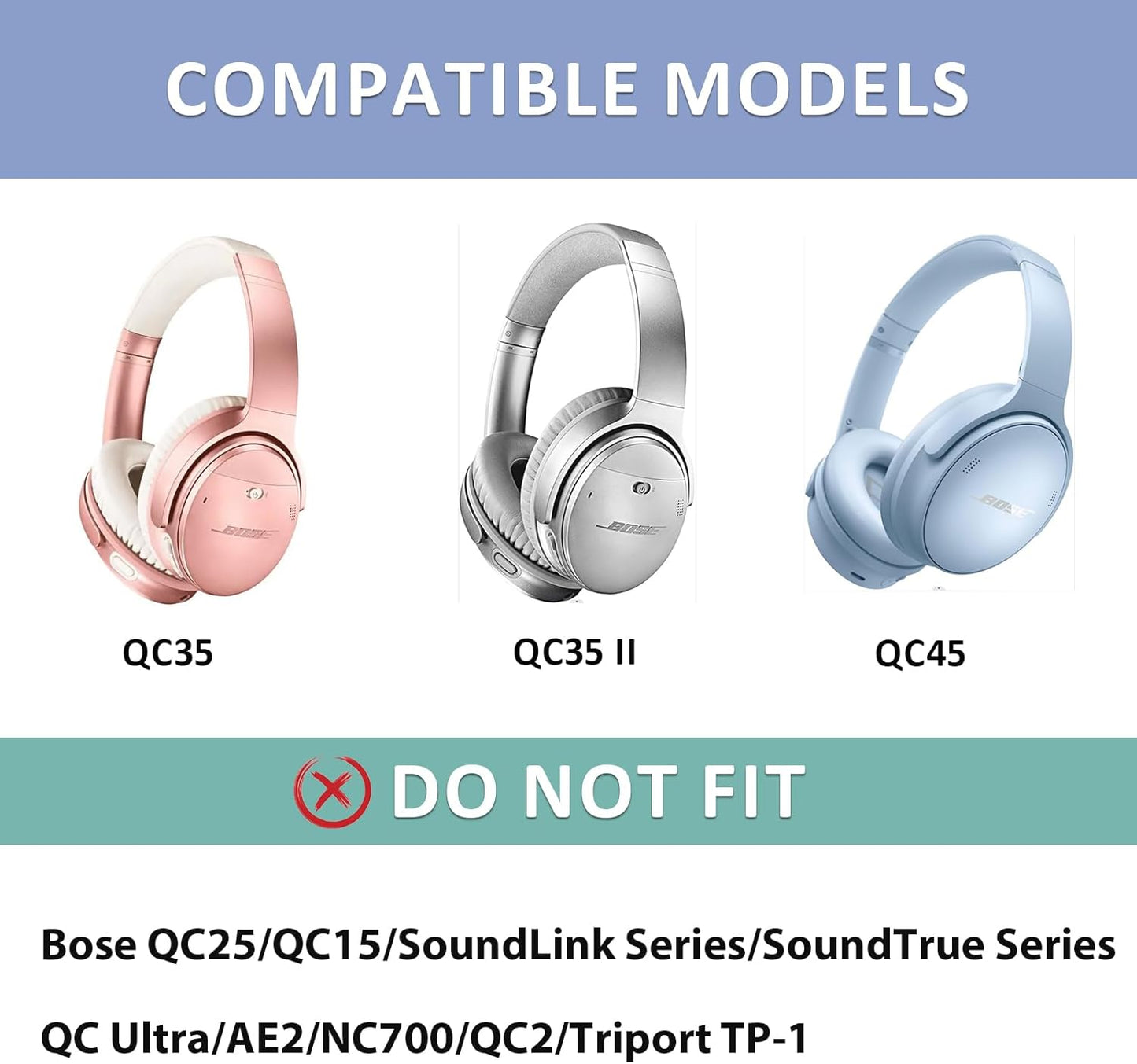 Replacement Headband Padding for Bose QuietComfort 45 (QC45) QC35 QC35 II Headphones (Sky Blue)