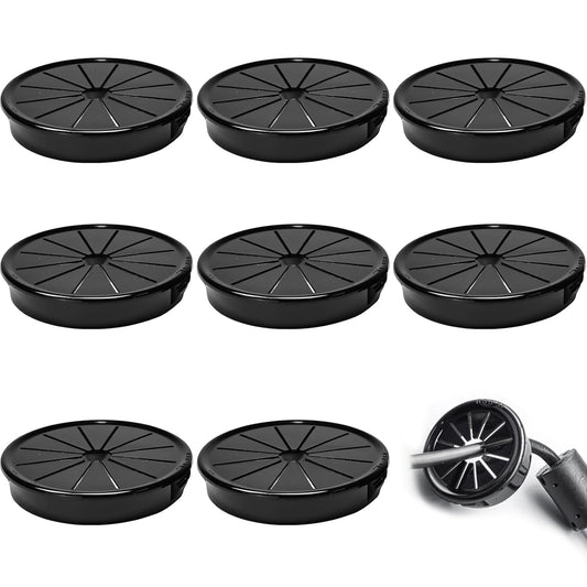 8 Pcs Cable Grommet, Snap Bushing 2-3/8" (60 mm) Mounting Diameter, Flexible Petal-Shaped Buckle Round Nylon Desk Grommet for Wires Through Countertop Cord Organizer and Protection, Black