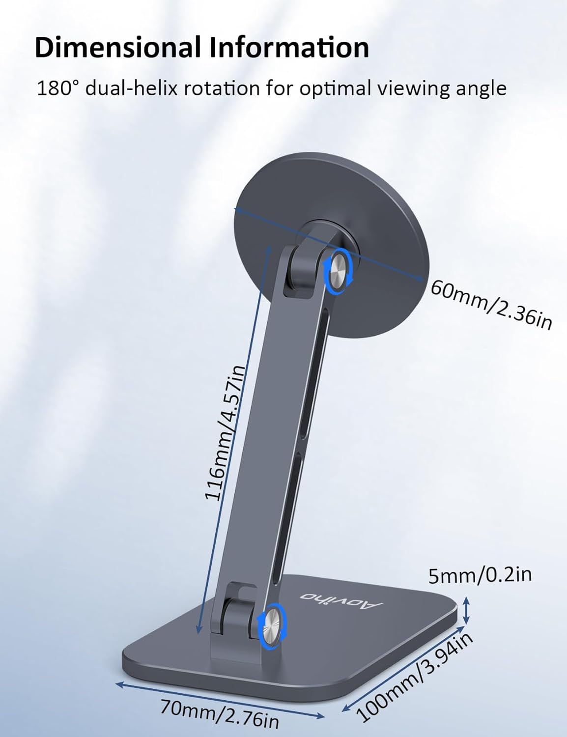 Magnetic Phone Stand for MagSafe Adjustable - Aluminum Portable Phone Holder for Desk with 360° Rotating Head Compatible with iPhone 16/15/14/13/12 Pro Max and Magnetic Phone Case, Grey