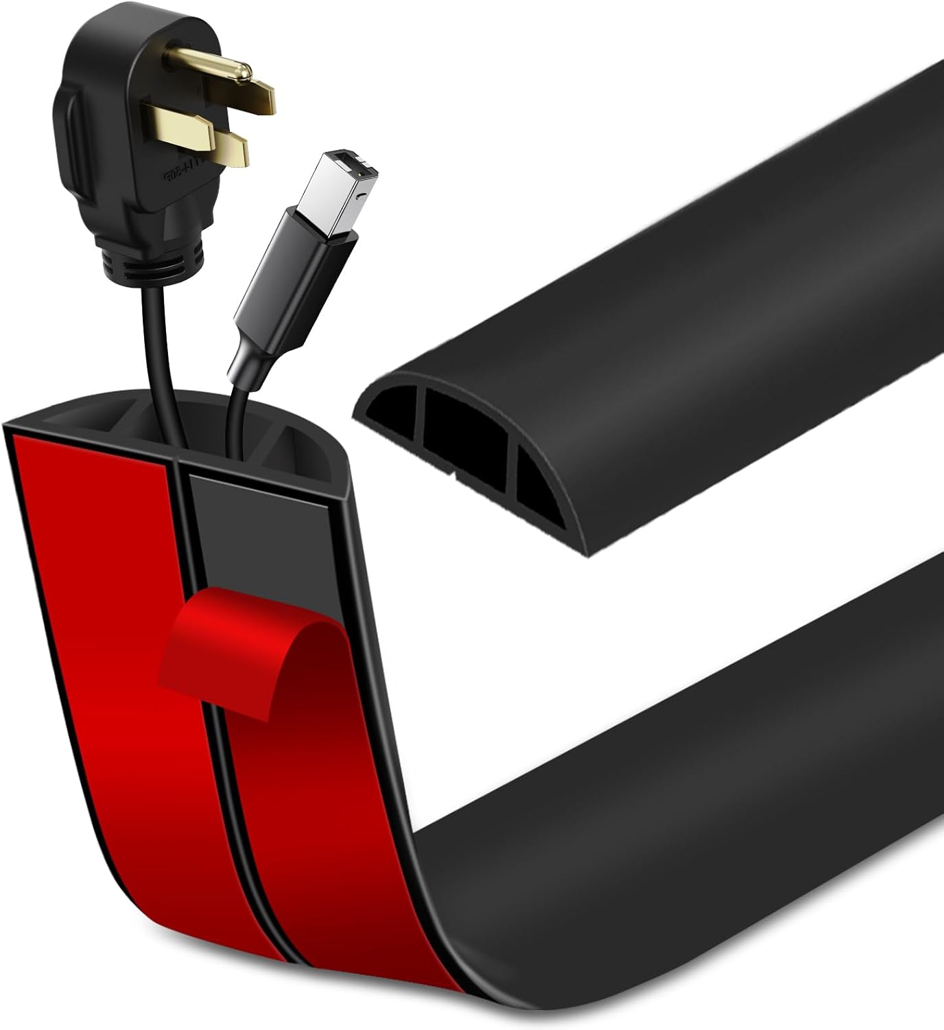 Floor Cord Cover Self Adhesive Cord Hider Floor Extension Cord Covers for Floor Power Cord Protector Cable Management Prevent Cable Trips Cable Cavity 0.51" W x 0.31" H (Black, 20Ft)