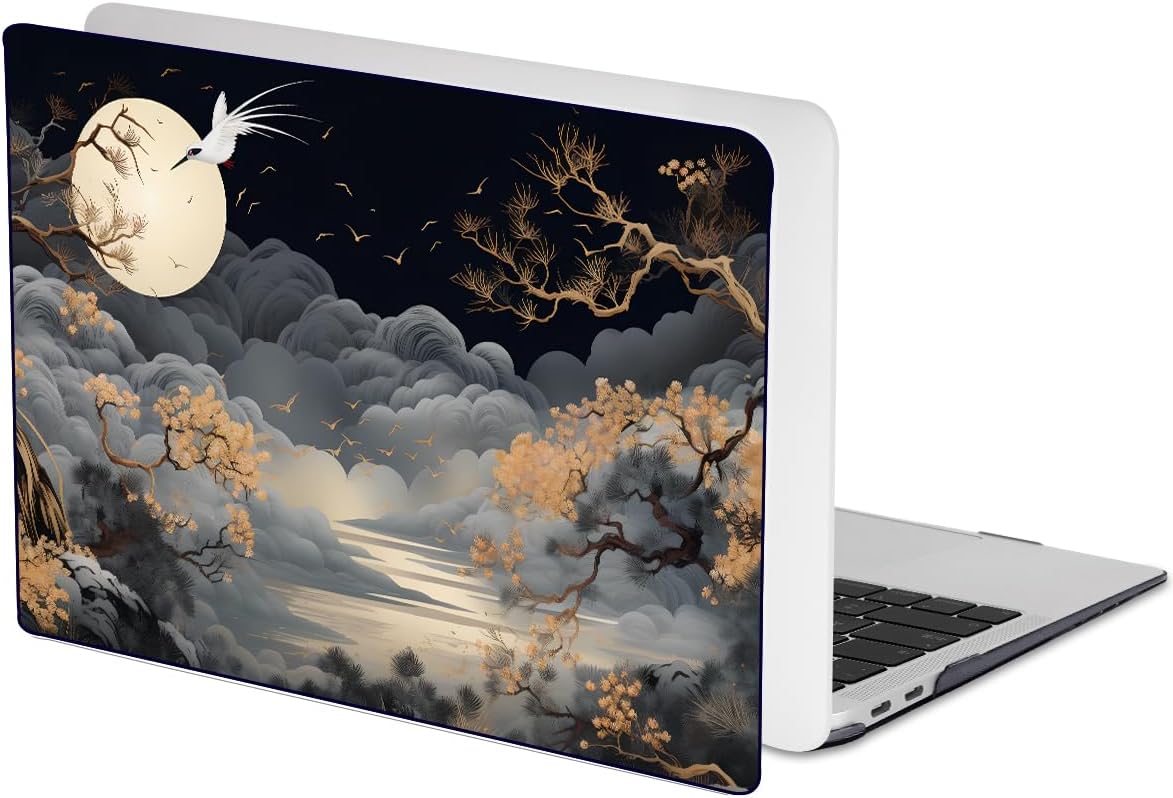 for MacBook Air 13 inch Case 2021 2020 2019 2018 Release A2337 M1 A2179 A1932 with Touch ID, Crystal Black Pattern Plastic Hard Shell Case Cover for Mac Air 13 M1, Tide Illustration 2