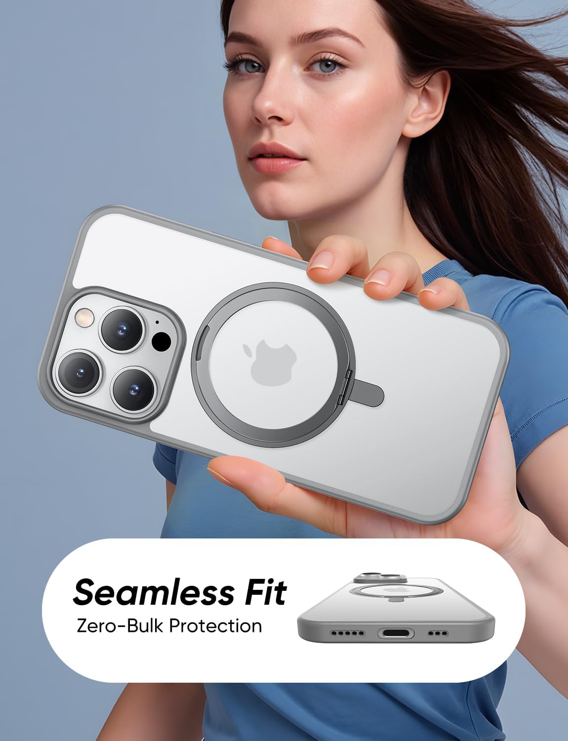 MAGIC JOHN 360° Rotatable Magnetic Invisible Stand for iPhone 14 Pro Max Case [Anti-Slip Grip] [Compatible with MagSafe] 16FT Shockproof for iPhone 14 Pro Max Case with Kickstand, Gray