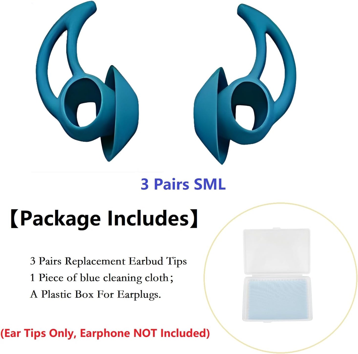Silicone Earbud Tips 3 Pairs SML Soft and Comfortable Noise Isolation Replacement Blue Ear Tips Compatible with Bose QuietComfort and Sport Earbuds