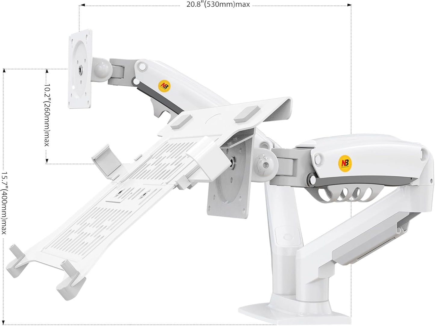 NB North Bayou Laptop Mount with Adjustable Tray for 10-17”Notebook, Full Motion Arm with VESA Plate for 17-30”Monitor,Clamp-on Grommet Mounting F160-FP (White)
