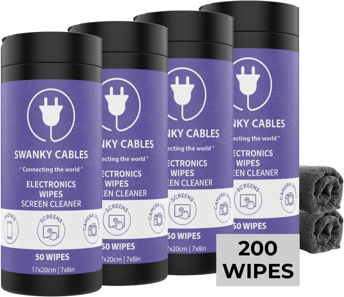 Screen Cleaner Wipes: Electronic Wipes for Screens - Computer Screen Wipes for Lens, Phone, Tv Screen and Monitor Cleaning - Tech Wipes & Microfiber Cloth (Canister, 200 Count)