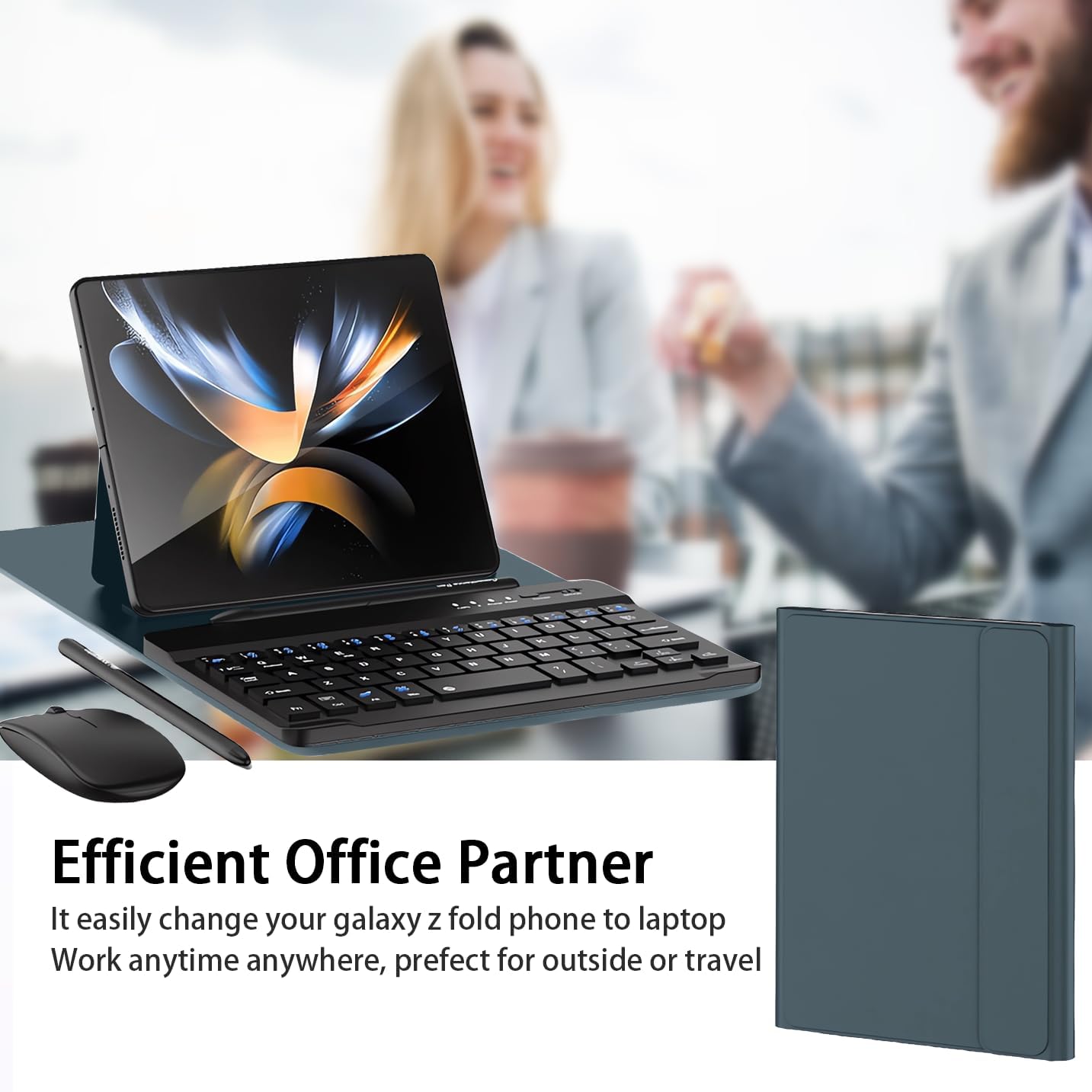 for Samsung Galaxy Z Fold 7 6 5 Keyboard and Mouse, Portable Mini 7.9 inch Bluetooth Keyboard with Leather Case and Capacitive Pen, 4 in 1 Set for Z Fold7 6 Accessories,Green