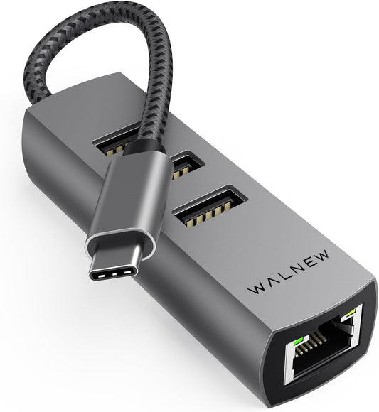 USB-C to Ethernet Adapter, WALNEW USBC to RJ45 LAN Adapter, Gigabit Cat Network Cable Converter to Type C Thunderbolt 3 for Mac,MacBook Pro/Air,Samsung Galaxy Tab (Ehternet+USB-A Port, USB-C)