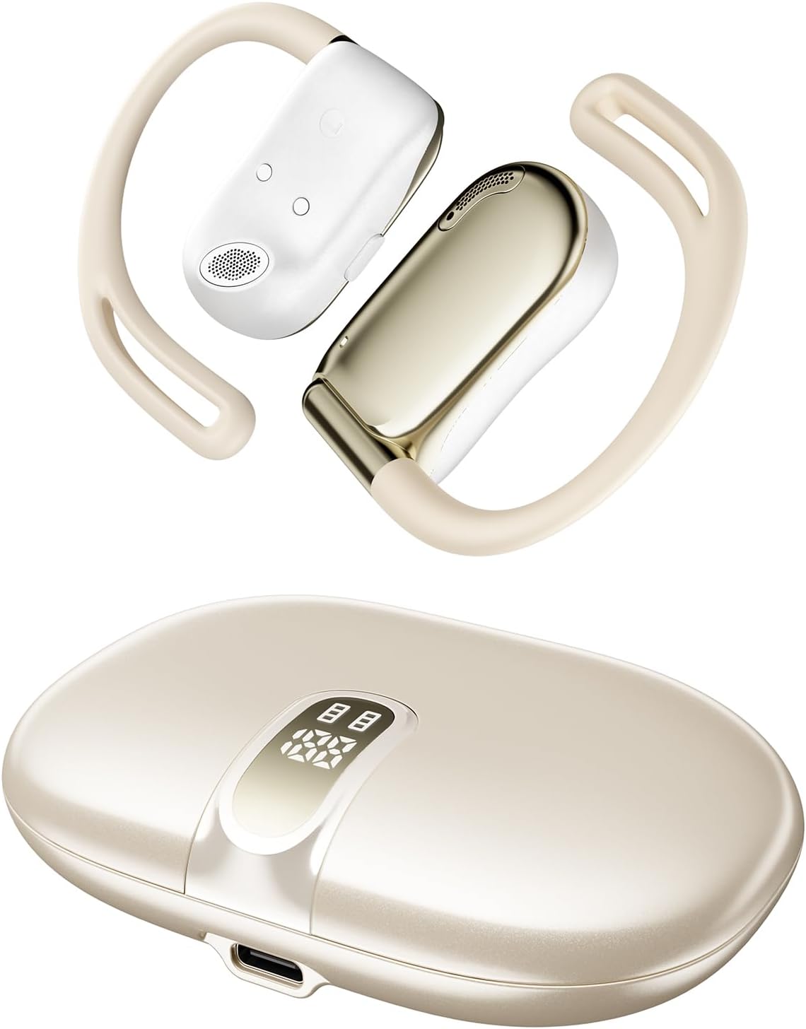 Open Ear Headphones, 0.28oz Lightweight Next-Gen Bluetooth 5.4 Air Conduction Wireless Earbuds w/Extra Bass, 48H Playtime, 3 EQ Modes, ENC Mic, IPX5, Snug Fit for Workout Running Beige