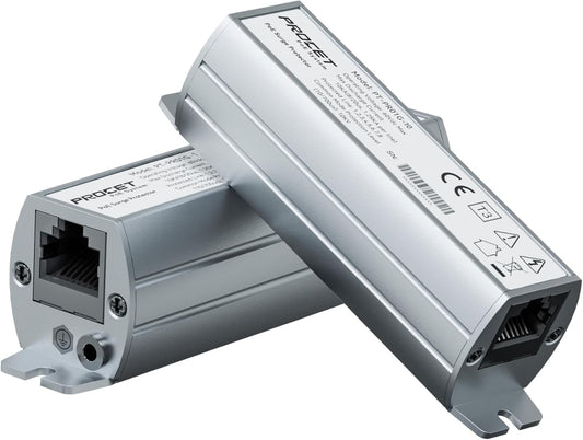 PROCET Ethernet Surge Protector Gigabit - 20KV Industrial Lightning Arrestor for -40°F to 185°F, 120Wmax PoE++ RJ45 Surge Protector, 10/100/1000Mbps, Gas Discharge Tube（GDT）, PT-PR01G