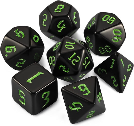 QMAY DND Dice Set -D&D Polyhedral Dice (7 Pcs) for Dungeons and Dragons (Pure Black)