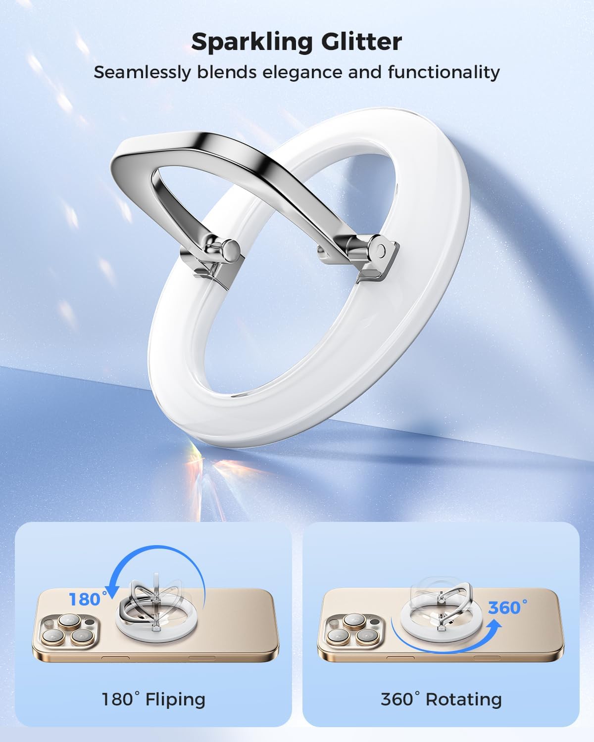 SUPERONE for MagSafe Phone Grip, Adjustable Magnetic Phone Ring Holder Removable Finger Phone Ring Kickstand Compatible with MagSafe Accessories Only for iPhone 16 & 15 & 14 & 13 & 12 Series - White