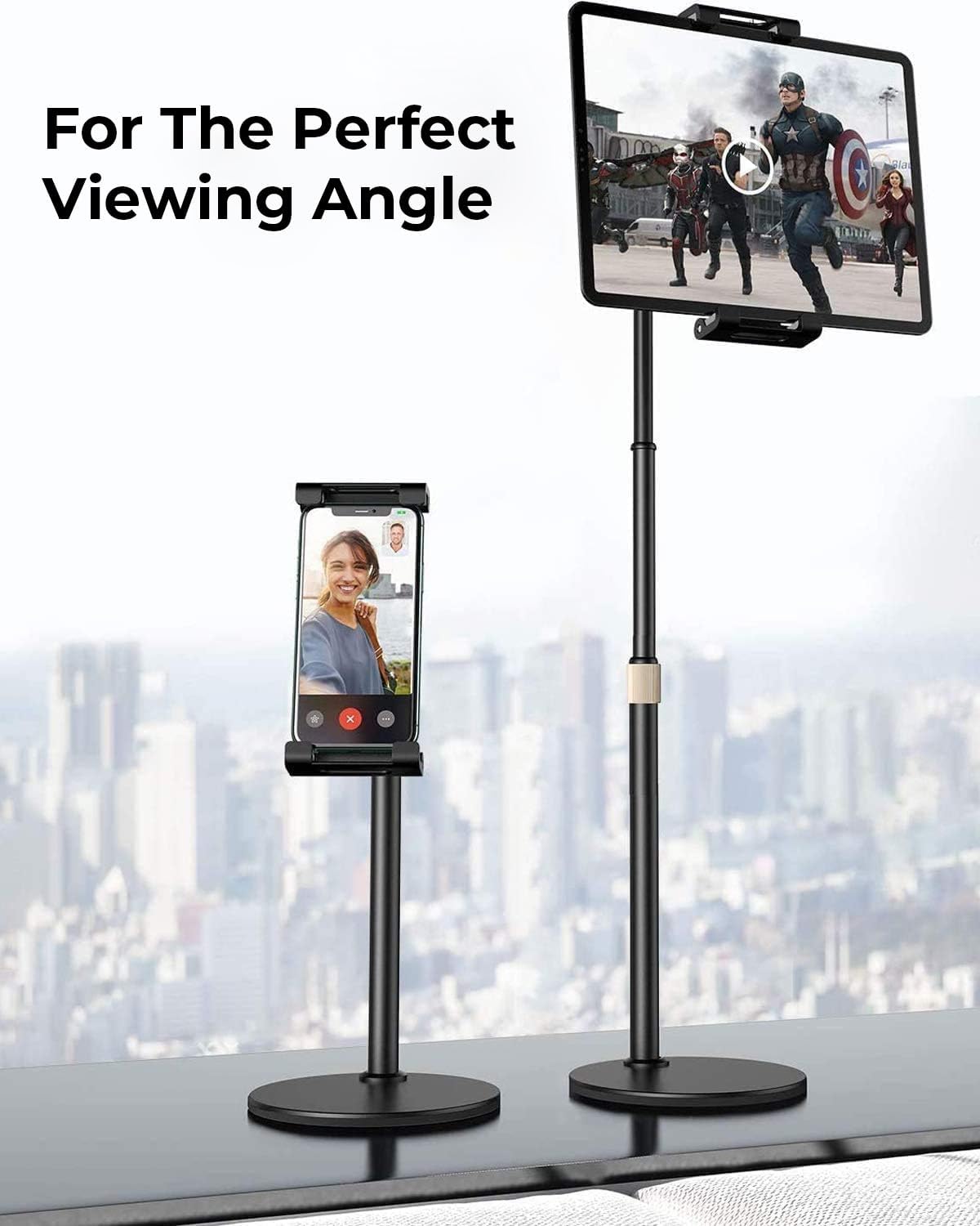 LISEN for iPad Stand for Desk Portable Monitor Adjustable Tablet Stand, Thick Case Friendly iPad Pro Holder Fits(4.7"-15.6") 12.9/10.9/10.2 Air Mini 4 3 2 Fire Tab Nexus Kindle, Black