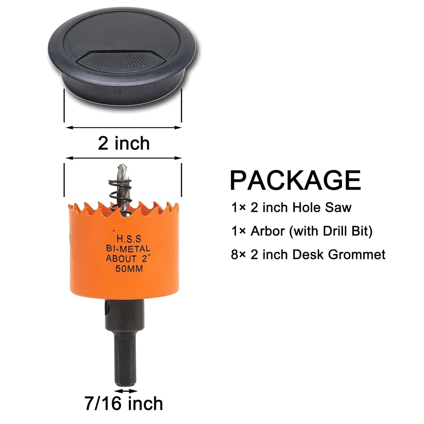 Desk Grommet 2 inch with Hole Saw, Desk Cord Hole Cover Grommet for Cables, 8 PCS, Black